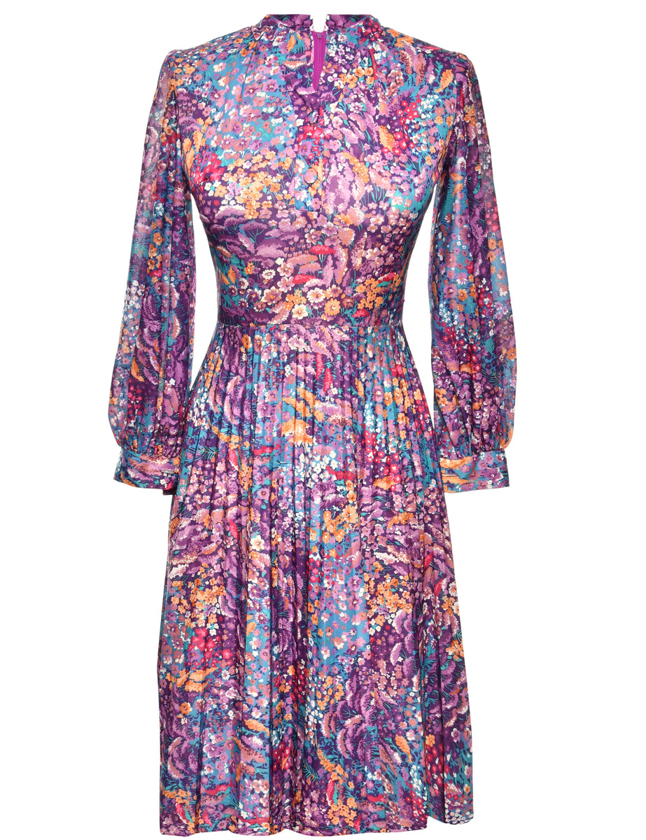 70s Floral Multi-Color Dress - XS