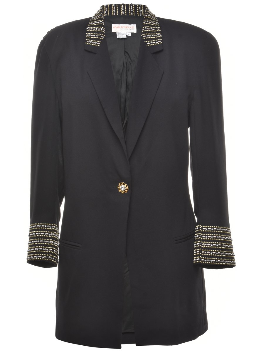 1980s Extra Long Black Jacket - L
